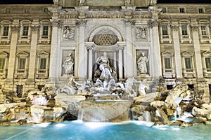 Night lighting of Trevi fountain in Rome