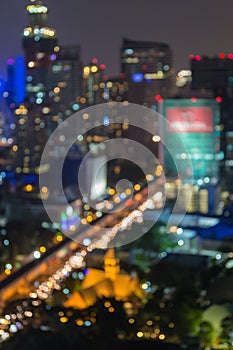 Night lights of the big city, bokeh background, Bangkok city