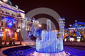 Night lights of the central railway building