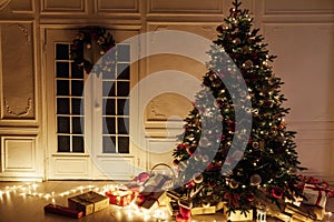 Night lights garland Christmas tree with gifts decor new year