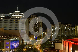 Night lights on Honolulu`s Kalakaua Avenue, Hawaii