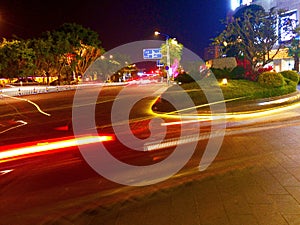 Night Lights and Light Tracks in Urban Roads