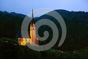 Night lights over St Vincent Church in Heiligenblut am Grossglockner