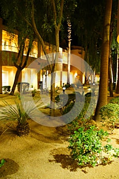 Night lights of Southwestern style hotel buildings