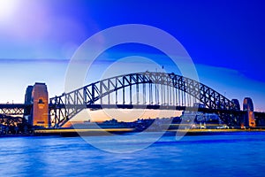 Night lights of Sydney Harbour Bridge, Australia