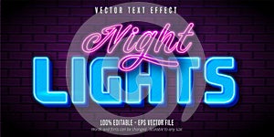 Night lights text,  neon style editable text effect