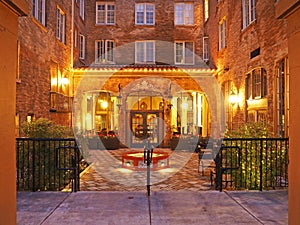 Night lit Courtyard of the Historic Petaluma Hotel