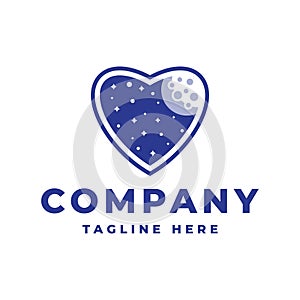 Night love with a moon and stars logo design