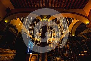 Night luxury wedding ballroom decoration for weddings, receptions.