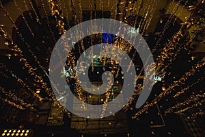 Night luxury wedding ballroom lights decoration for weddings, receptions.