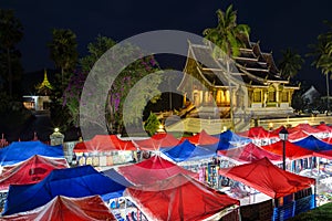 Night market and Haw Pha Bang temple in Luang Prabang