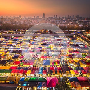 Night market with street food in Bangkok