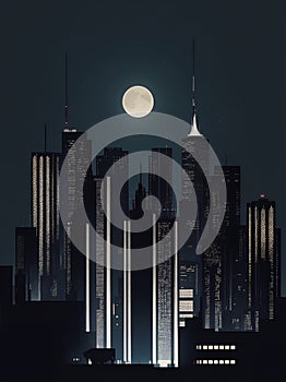 Night metropolis city minimalistic illustration. AI Generated