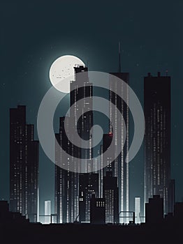 Night metropolis city minimalistic illustration. AI Generated