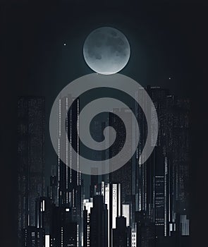 Night metropolis city minimalistic illustration. AI Generated