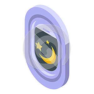 Night moon airplane window icon isometric vector. Fly airline