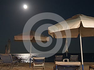 Night with moon at the beach at Oroklini of Cyprus Republic photo