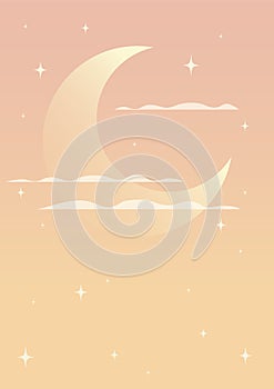 Night with moon - beautiful dreamy vector wallpaper. Sky panorama with stars and clouds.
