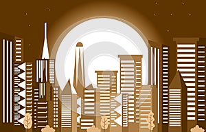 Night Moon Modern City Skyscraper Building Cityscape Skyline Illustration