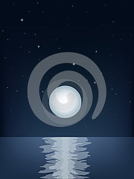 Night moon over the ocean