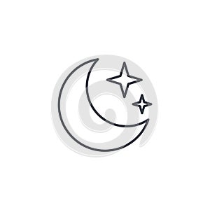 Night, Moon and star thin line icon. Linear vector symbol