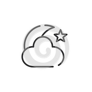 Night with moon stars and cloud line icon