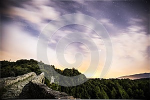 Night and moonlight in Sant Jaume De Llierca roman bridge, La Garrotxa, Spain