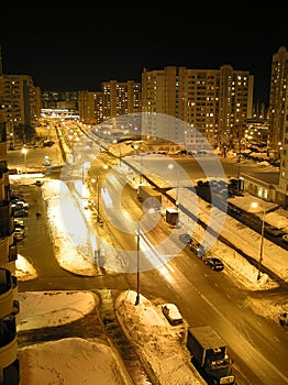 Night Moscow suburbs view from the window