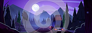 Night mountain road car trip cartoon background
