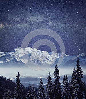 Night mountain winter landscape