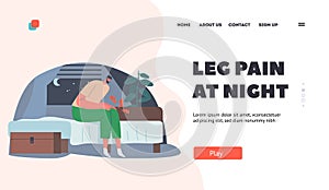 Night Muscle Spasm in Legs Landing Page Template. Male Character Woke Up at Night in his Bed from Strong Leg Pain