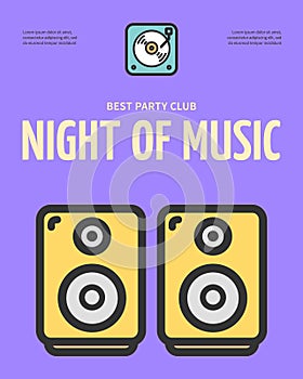 Night of Music Party Club Concept Placard Poster Banner Card. Vector