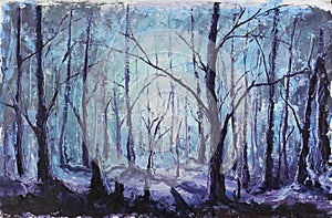 Night mystical forest, oil painting