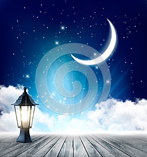 Night nature sky background with full moon, cloud and stars.