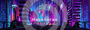 Night neon glowing city metaverse perspective view