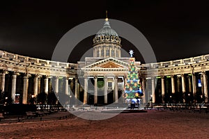 Night new year view of the Kazan Cathedral photo