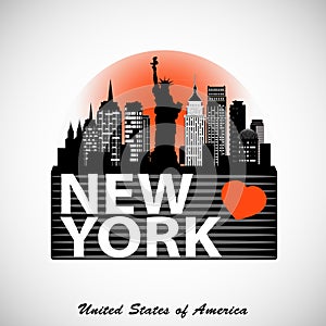 Night New York city skyline design. Detailed city silhouette.