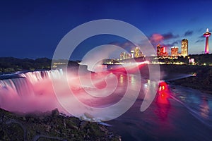 Night at Niagara Falls And American Falls, Newyork, USA