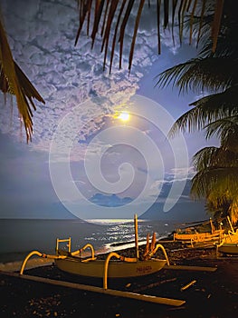 Night ocean in Amed in north Bali