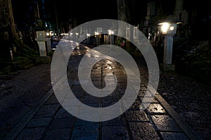 Night at Okunoin cemetery, Koya san, Japan photo