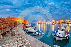 Night old harbour of Heraklion, Crete, Greece