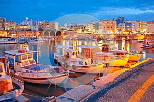 Night old harbour of Heraklion, Crete, Greece