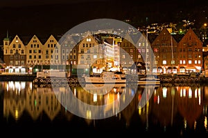 Night panorama of Bergen, Norway