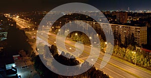 Night panorama of the city of Togliatti overlooking the intersection of Sverdlov and Stepan Razin streets.