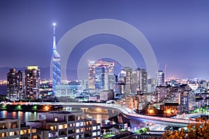 Night panorama of Fukuoka city, Japan