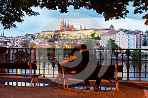 Night panorama of Hardcany in Prague, Czech Republic.