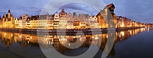 Night panorama of the historical medieval port in Gdansk