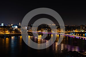 Night panorama image of Novi Sad, Serbia from Petrovaradin fortress