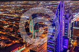 Night panorama with modern buildings, Al Olaya business district of Riyadh city, Al Riyadh, Saudi Arabia photo