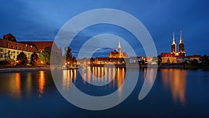 NIght panorama of old town cityscape, Wroclaw, Poland